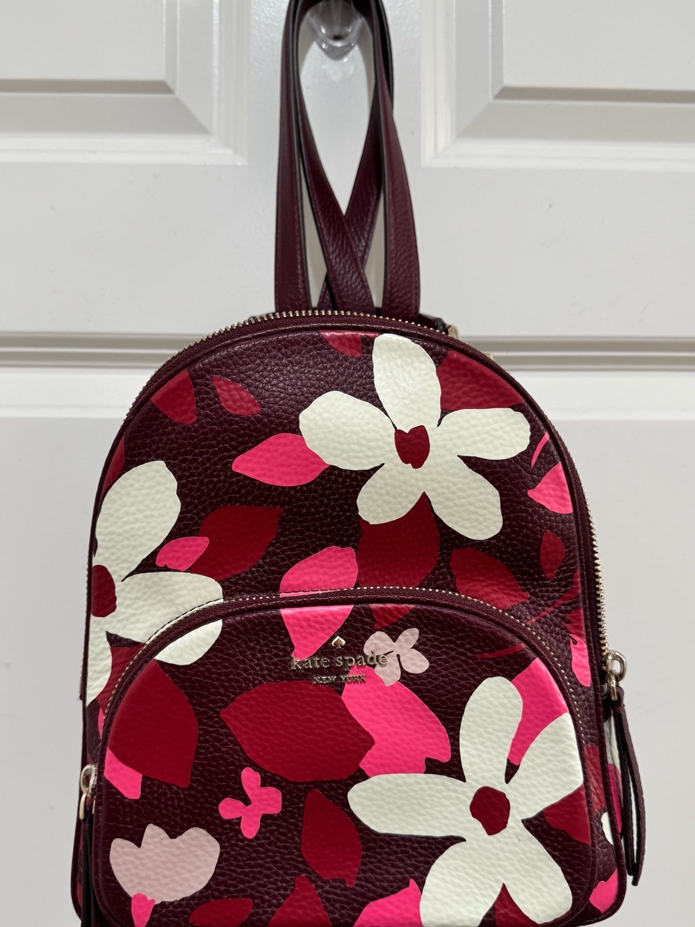 Kate Spade WKRU7023 Jackson Forest Floral Leather Backpack M Pink Multi Florals